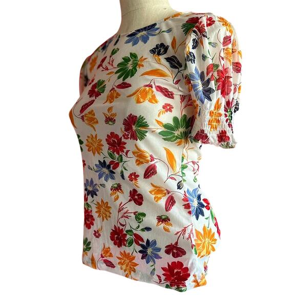 Womens Top Size Large Floral Sheer Cottage Summer Travel Vacation Beach - Picture 6 of 8